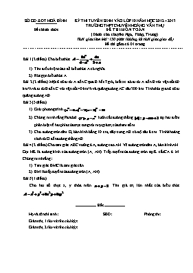 Đề thi tuyển sinh vào lớp 10 năm học 2012  2013 trường THPT chuyên Hoàng Văn Thụ - Môn Toán (dành cho chuyên Nga, Pháp, Trung)